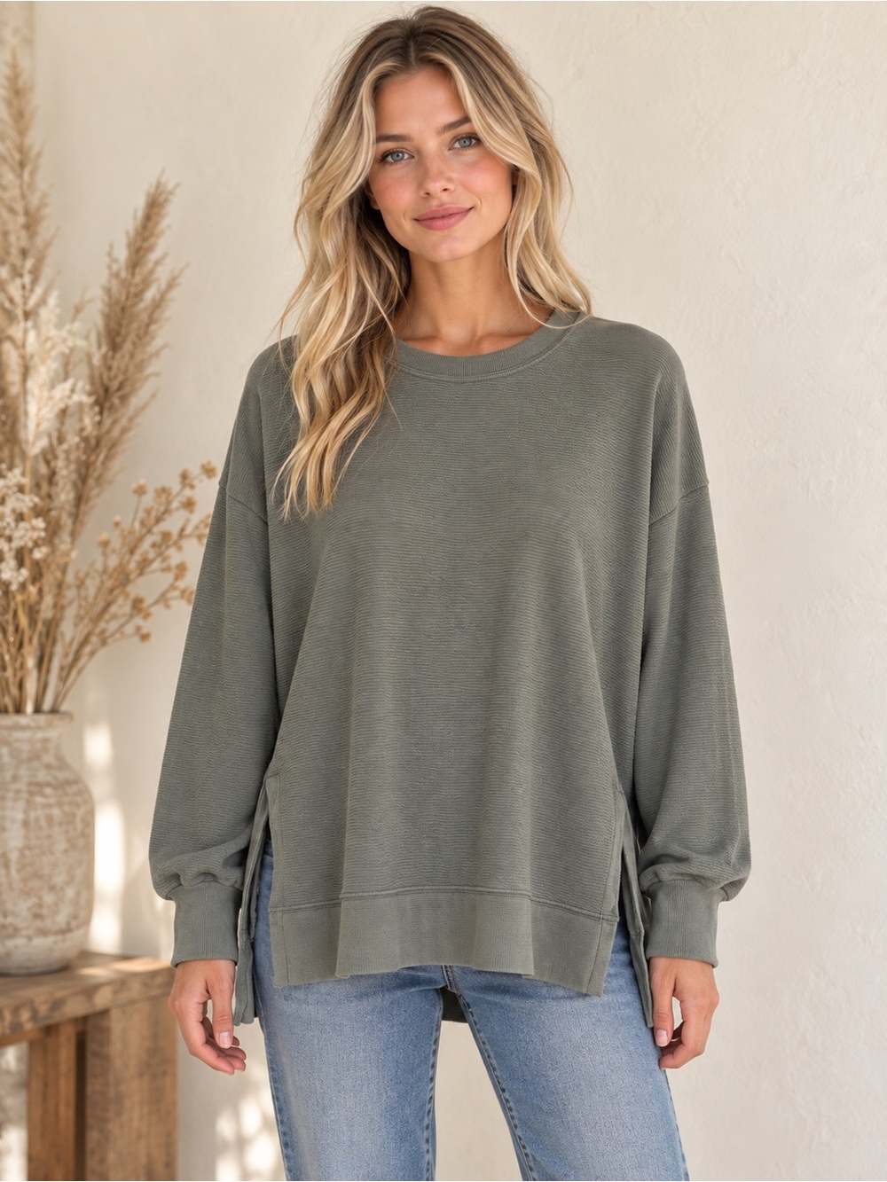 aerie Olive Green Oversized Crewneck Sweatshirt